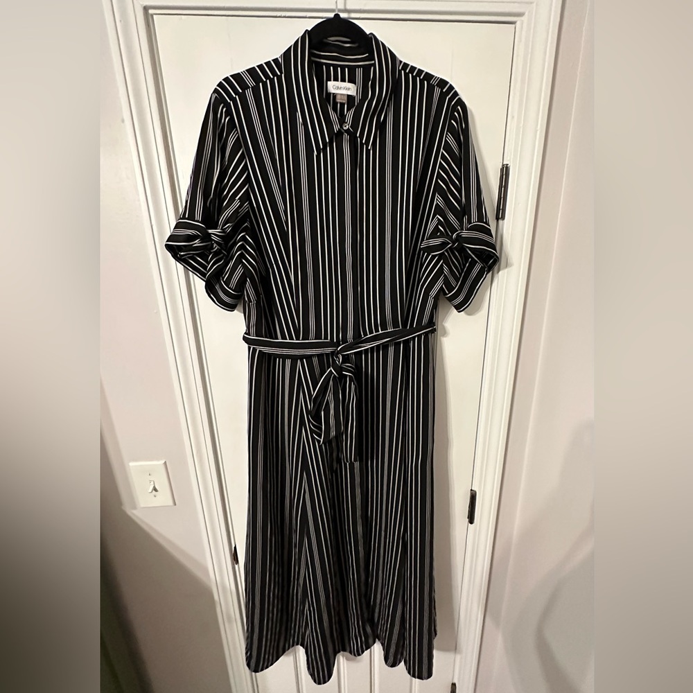 Calvin Klein black pin stripe midi shirtdress
